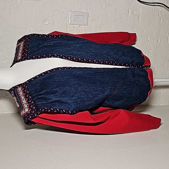 Vintage Patchwork Quilt Denim Jacket Coat Red Long Sleeve XL Pocket Boho Western - Picture 5 of 15